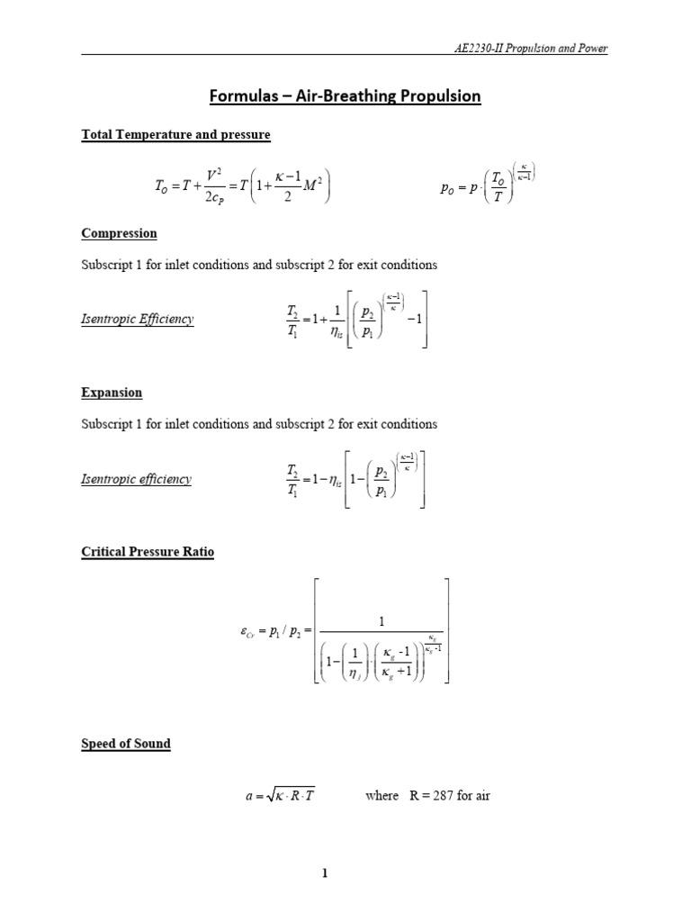 Air-Breathing Propulsion Formulas | PDF | Jet Engine | Spacecraft ...