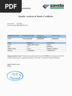Plastering Bond Batch Certificate