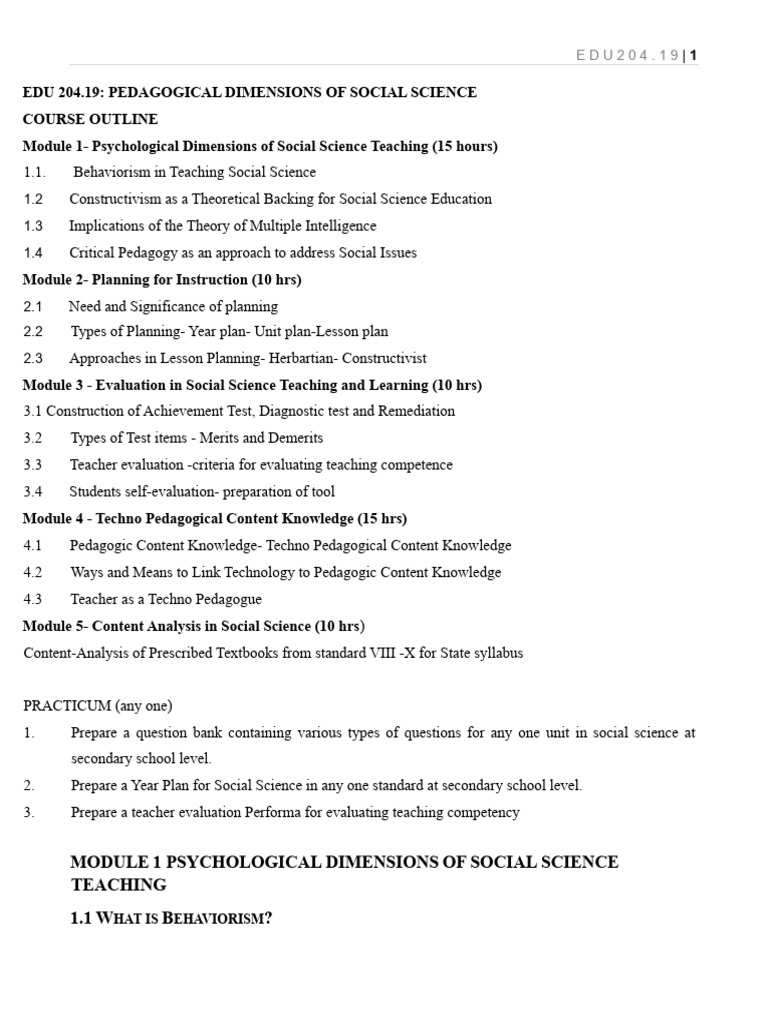 Pedagogical Dimensions in Social Science | PDF | Constructivism ...