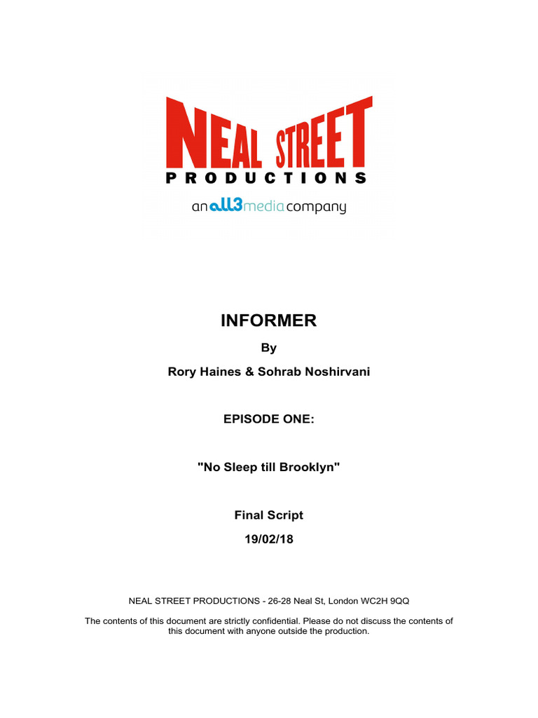 Informer s1 Ep1 Final Script Rory Haines Sohrab Noshirvani | PDF
