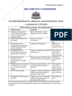 TPAD Calendar of Activities at The Institutional Level