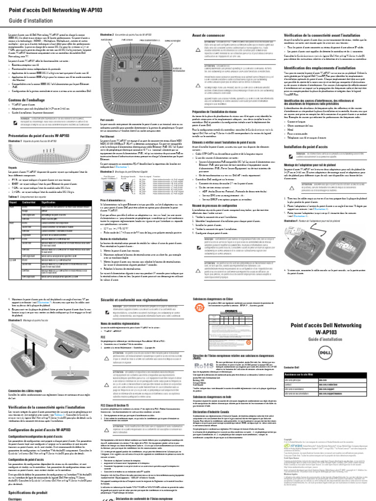 Guide d'installation W-AP103 Dell | PDF | Ethernet | Sans fil