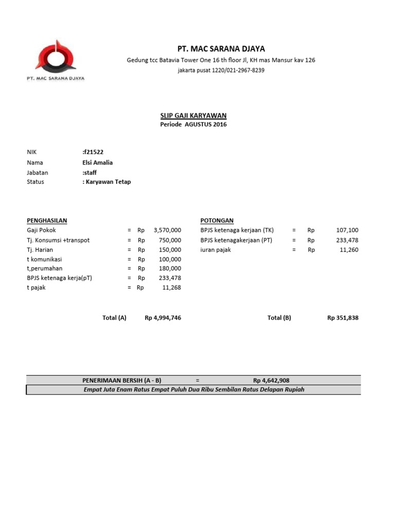Contoh slip gaji mac excel pdf