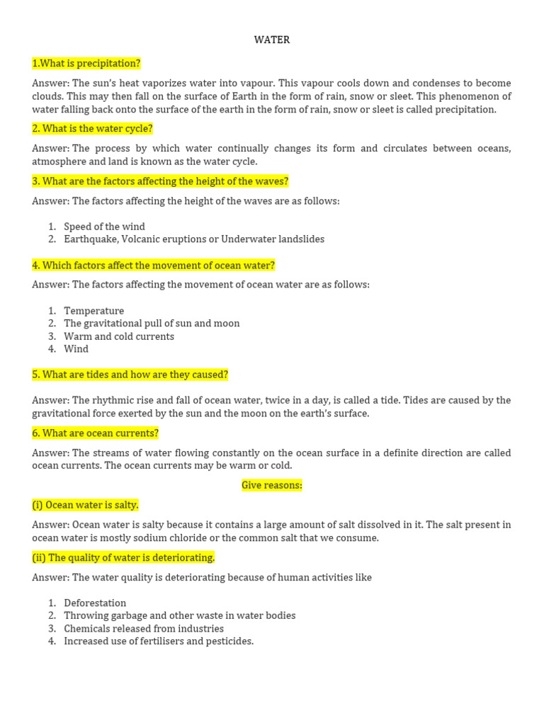 Water Notebook Work Pdf Oceans Tsunami