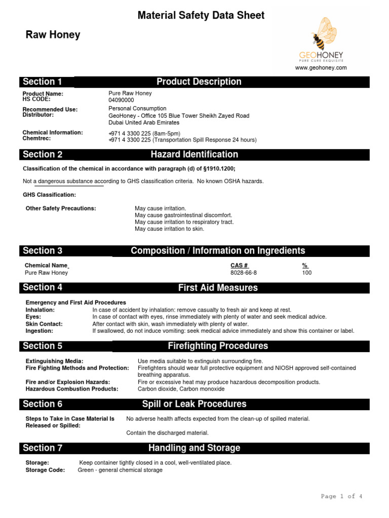 Msds honey download free pdf safety working conditions