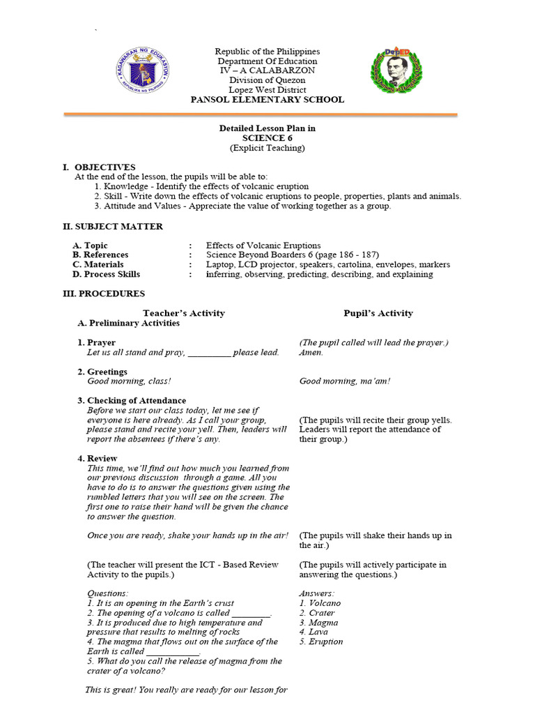 Dlp Science 5 Pdf Volcano Types Of Volcanic Eruptions
