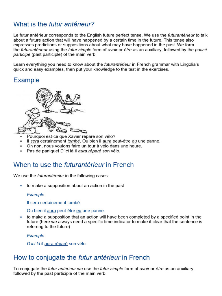Understanding Futur Antérieur in French | PDF | Linguistics | Grammar