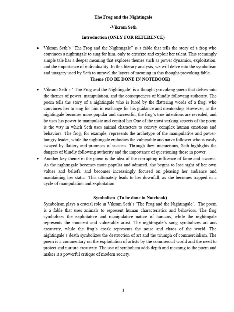 The Frog and The Nightingale Notes | PDF