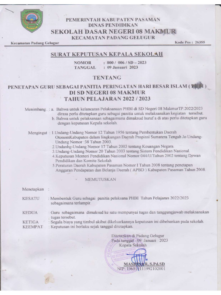 Contoh SK PHBI 2023 | PDF