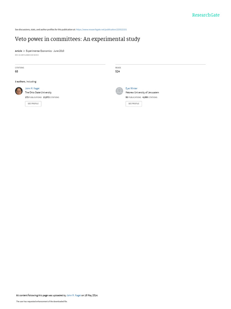 Veto Power in Committees: Experimental Insights | PDF | Veto | United ...