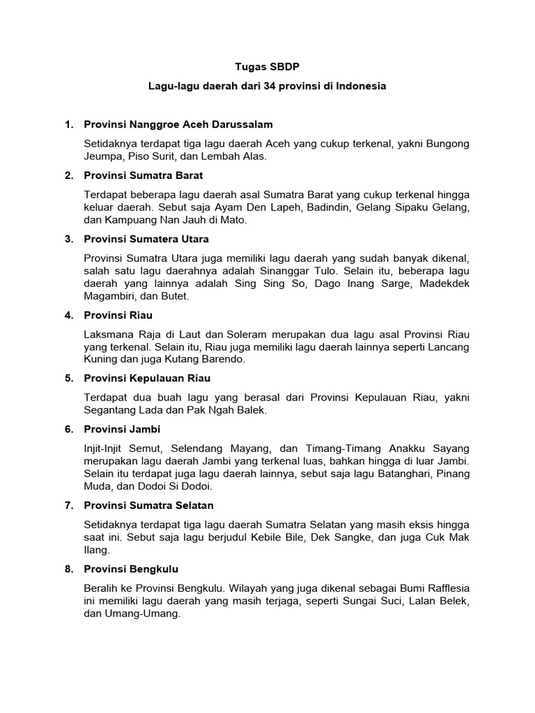 Daftar lagu daerah 34 provinsi di indonesia pdf