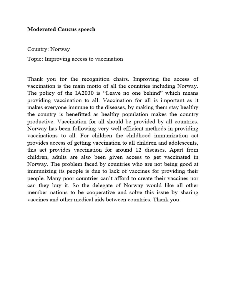 Moderated caucus speech 1 pdf