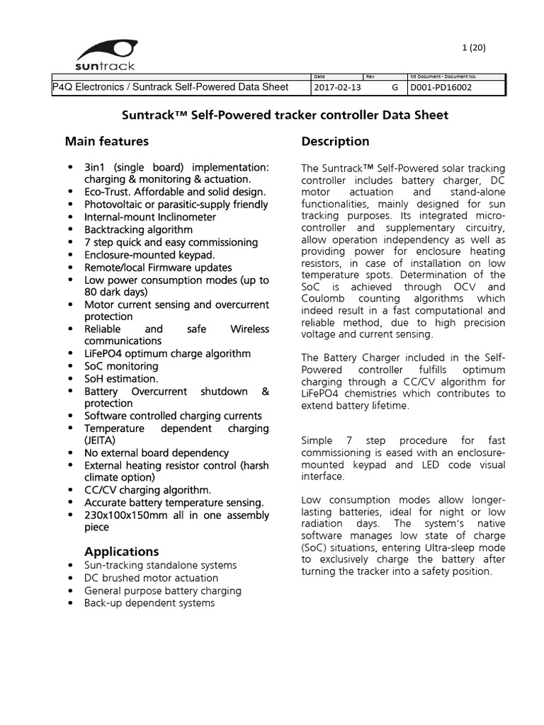 Annex I-3 Control System Datasheet Suntrack Selfpowered | PDF | Power ...