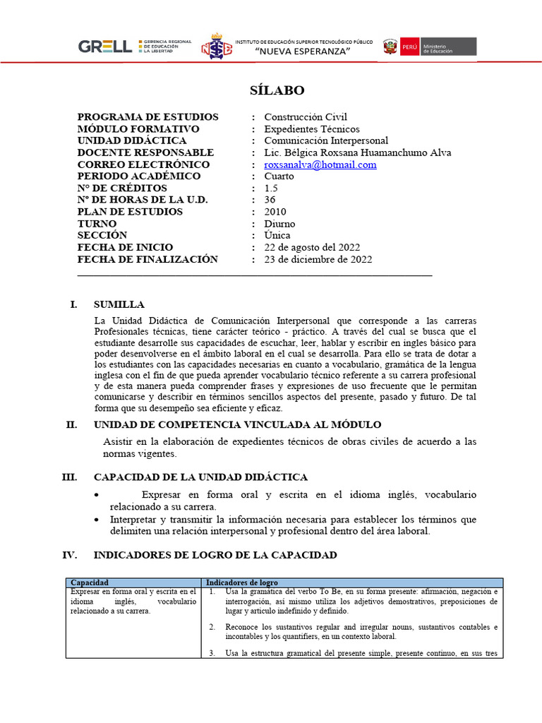 Silabo de Construccion Civil | PDF | Lingüística | Gramática