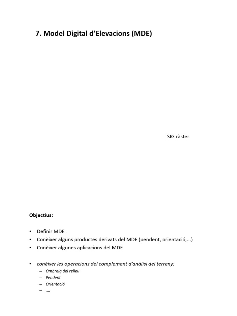 Model Digital D'elevacions (MDE) : SIG Ràster | PDF