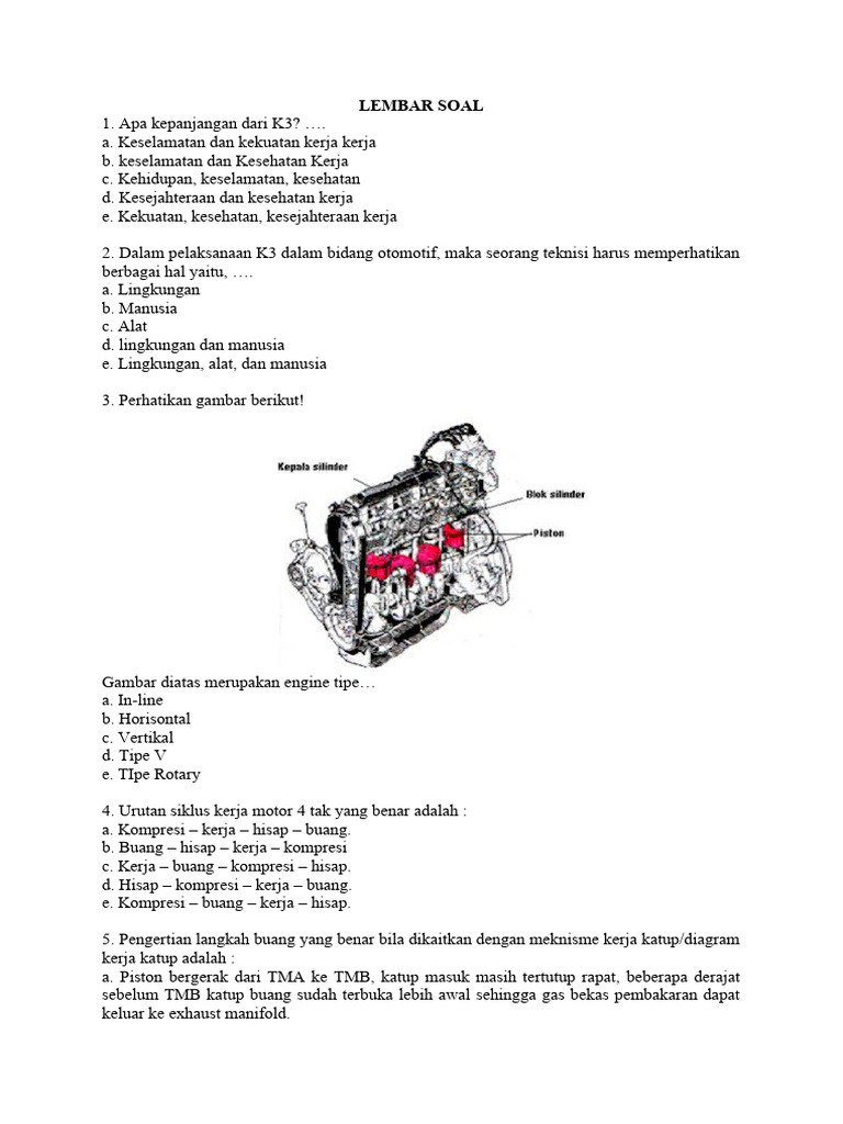 Soal K3 dan Teknik Otomotif Lengkap | PDF