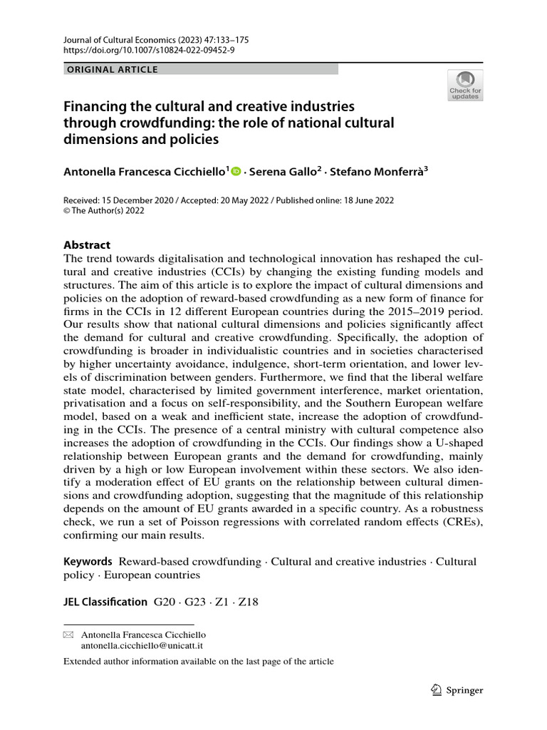 Financing The Cultural and Creative Industries Through Crowdfunding ...