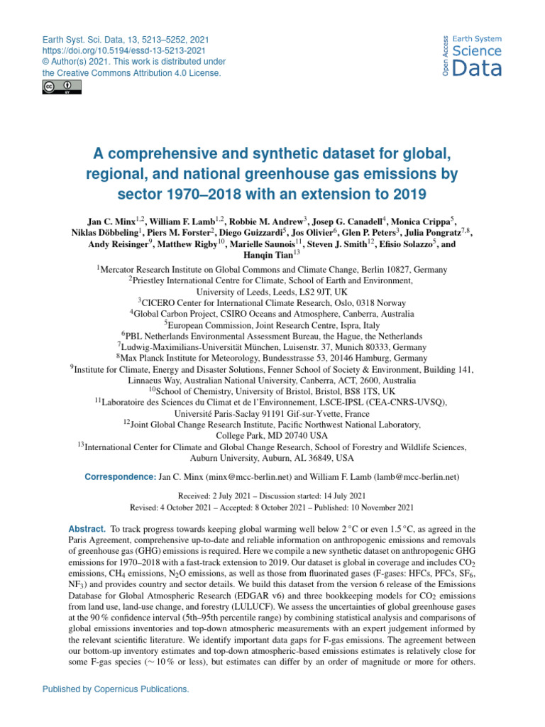 A Comprehensive and Synthetic Dataset For Global | PDF | Greenhouse Gas ...
