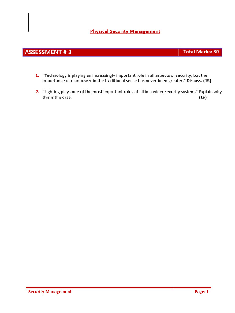 Physical Security Management Assessment | PDF