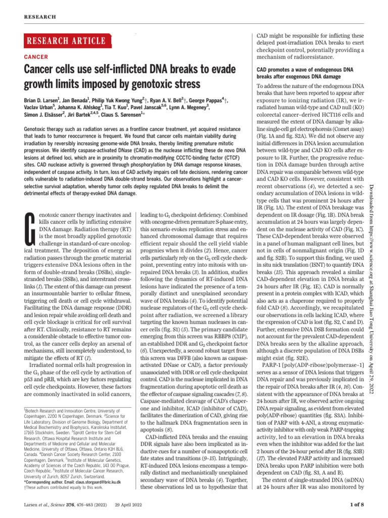 Cancer Cells Use DNA Breaks for Survival | PDF | Dna Repair | Cell Cycle