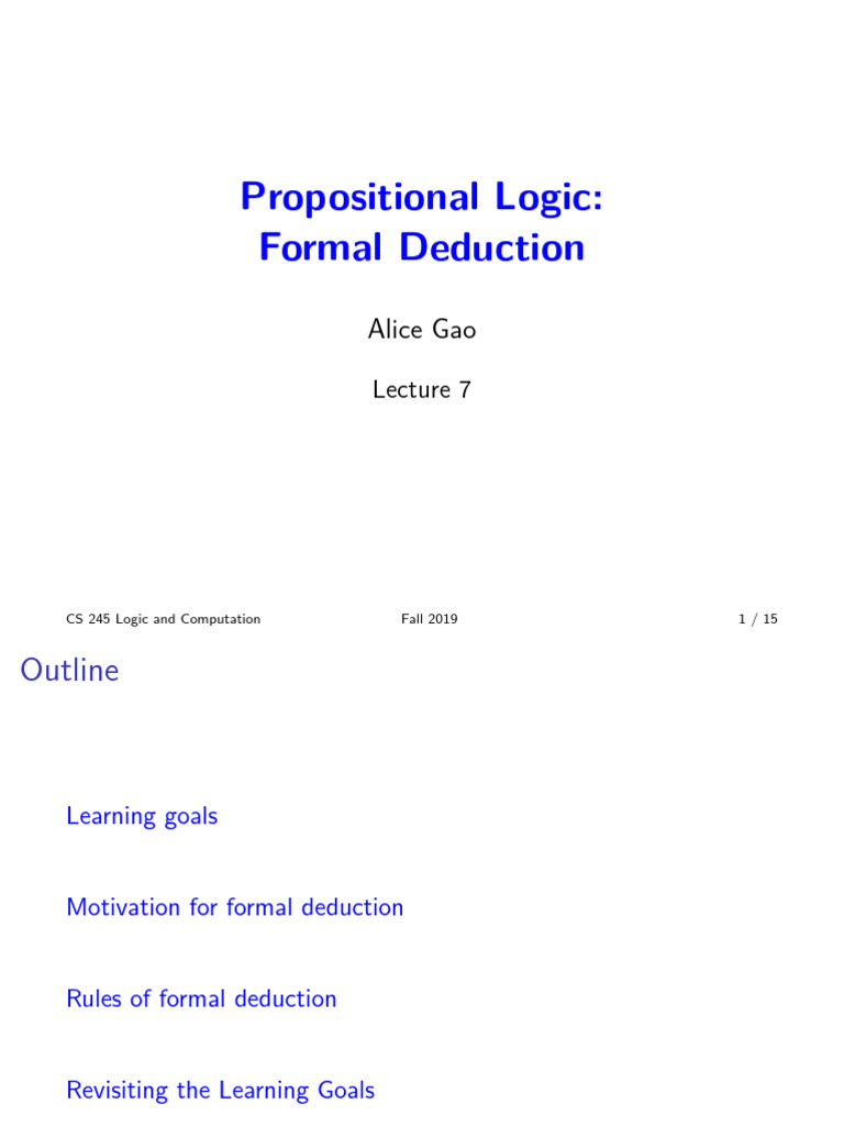Formal Deduction in Propositional Logic | PDF | Deductive Reasoning | Logic