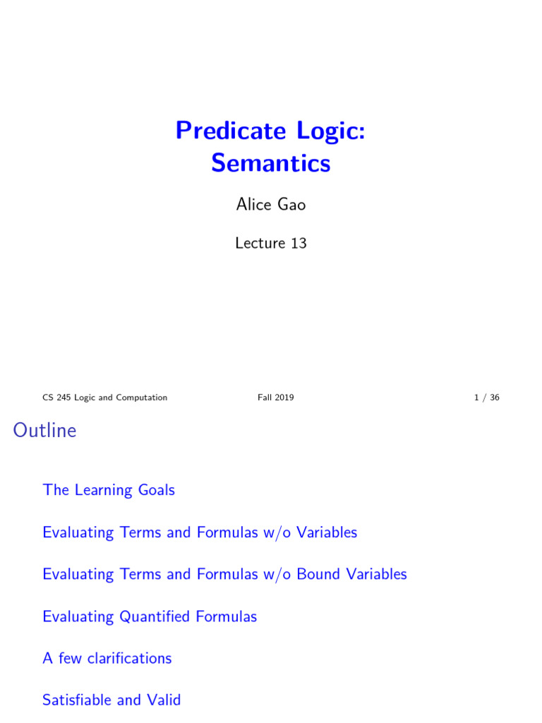 Predicate Logic Semantics Overview | PDF | First Order Logic | Function ...