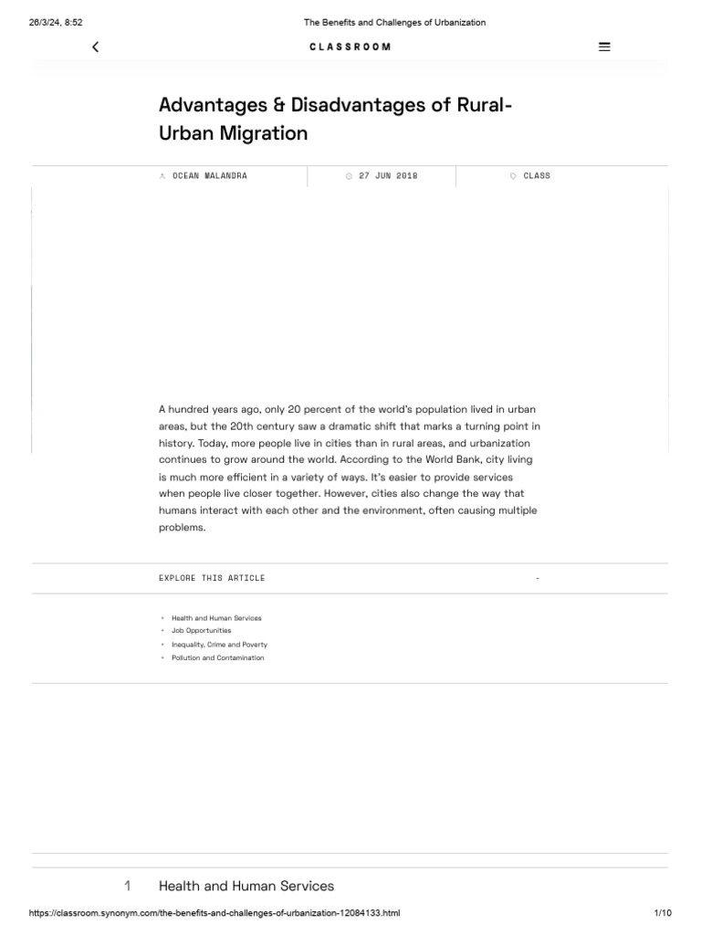 The Benefits and Challenges of Urbanization | PDF | Cost Of Living ...