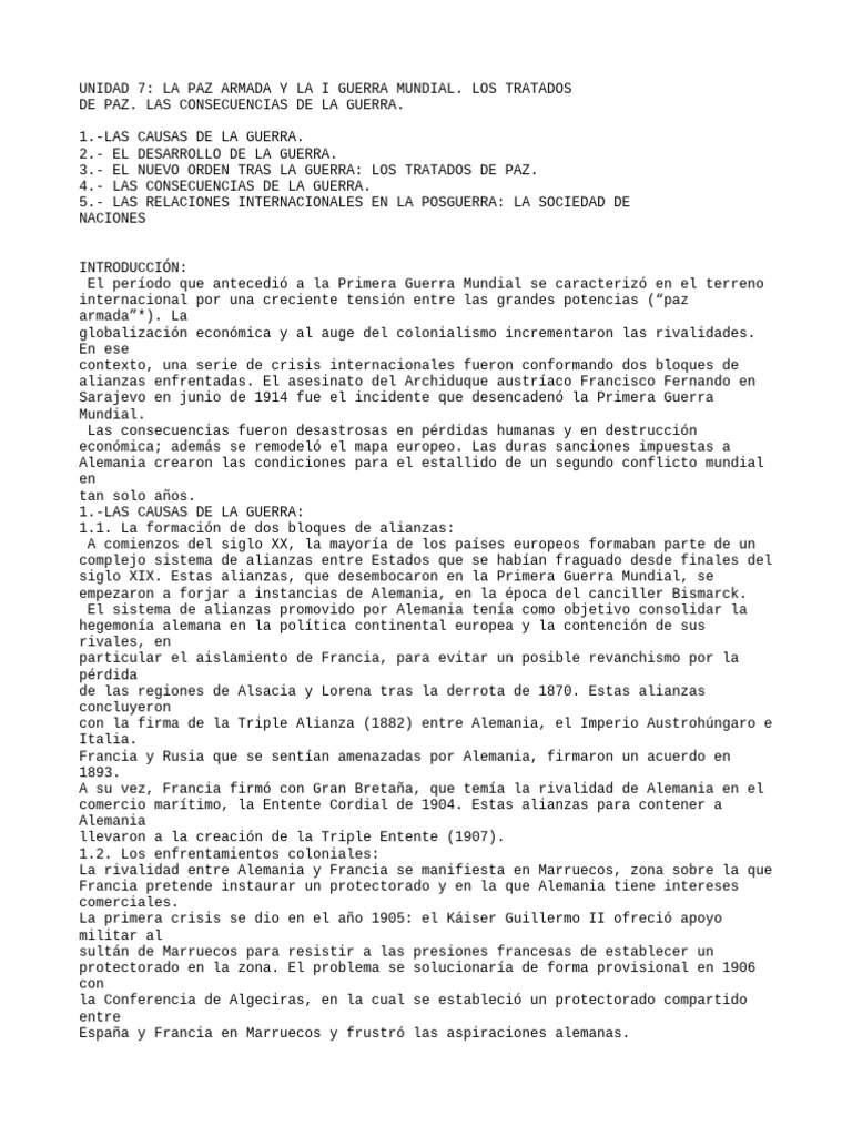 Unidad 7 La Paz Armada y La I Guerr | PDF | Primera Guerra Mundial ...