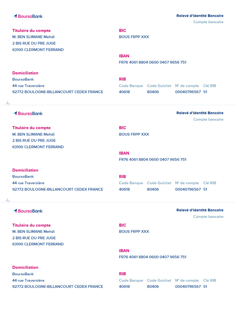 Relevé d'Identité Bancaire Boursobank | PDF
