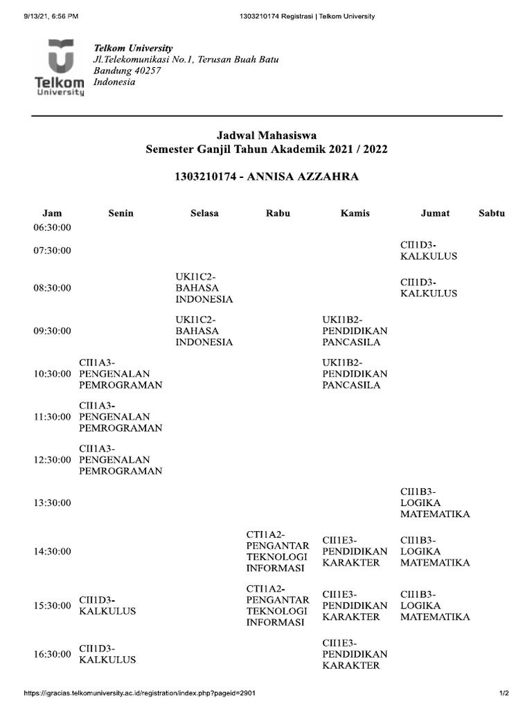 Jadwal Mata Kuliah Pdf