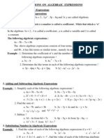 Operations On Algebraic Expressions A. Understanding Algrebraic Expressions 1. Definition of Algebraic Expressions