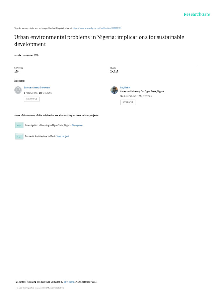 Urban Environmental Problems in Nigeria Implicatio | PDF ...