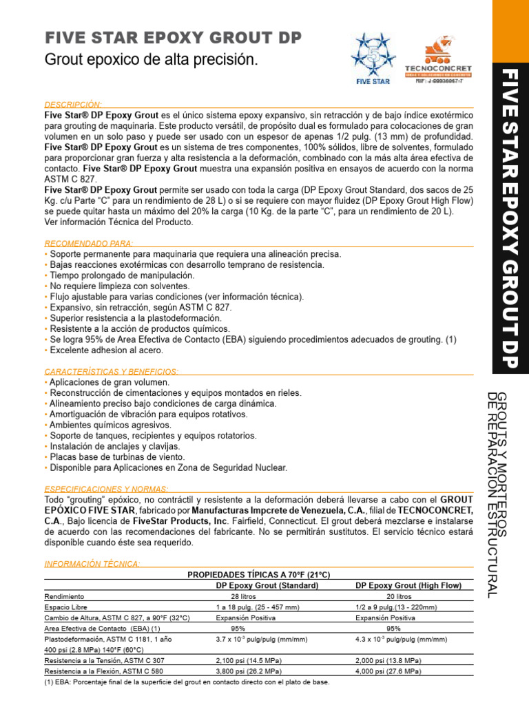 Five Star Epoxy Grout DP1 PDF Hormigón Agua