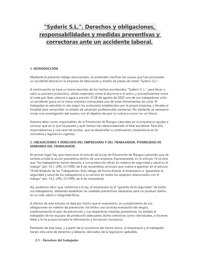 Accidentes Laborales en Syderic S.L. | PDF | Derecho laboral ...