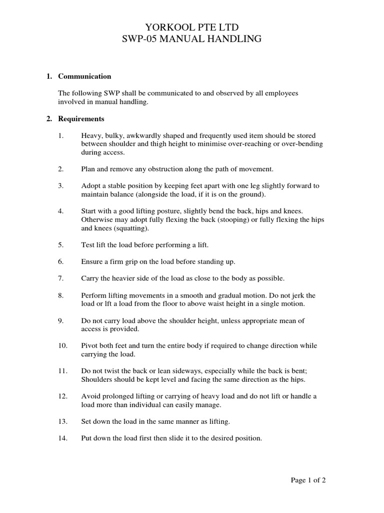 SWP-05 Manual Handling | PDF | Anatomical Terms Of Motion