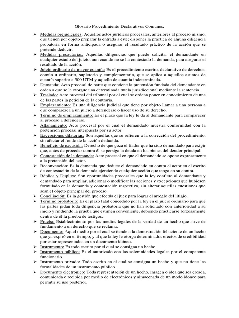 Glosario de Procedimientos Judiciales | PDF | Demanda judicial | Ley