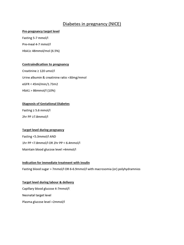NICE Guidelines for Diabetes in Pregnancy | PDF | Gestational Diabetes ...