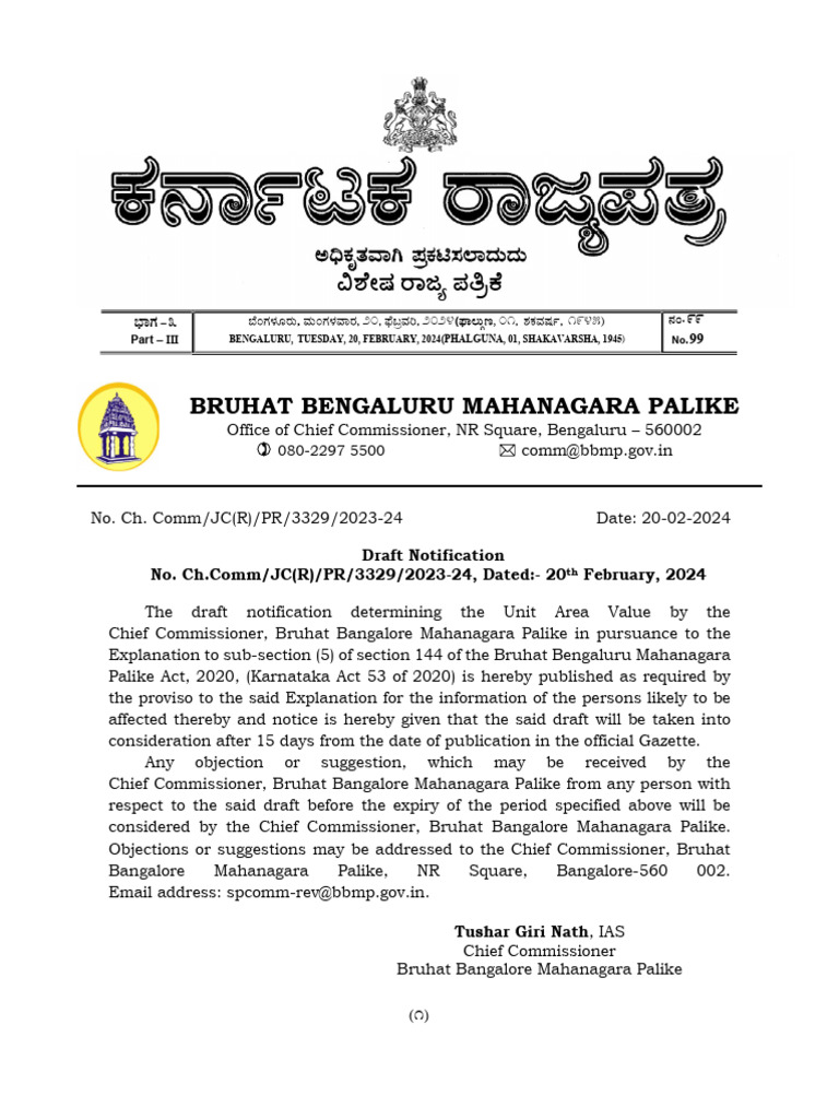 BBMP Property Tax Notification 2024 | PDF | Property Tax | Taxes