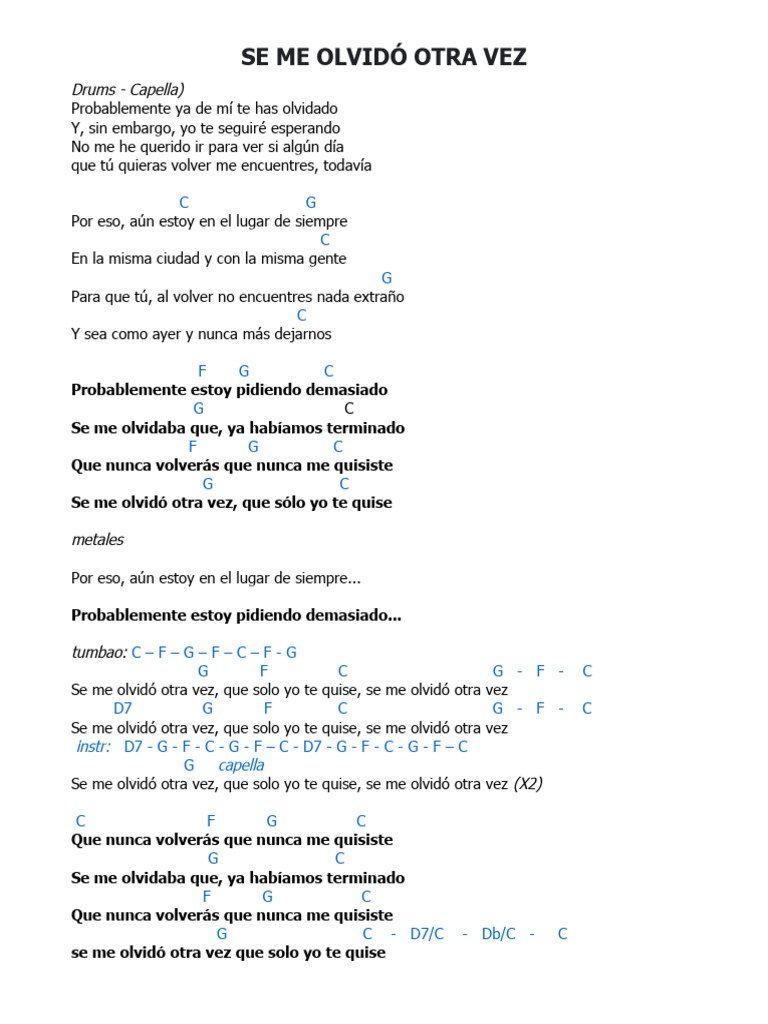 Acordes y letra de 