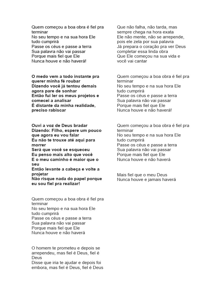Quem Começou A Boa Obra É Fiel Pra Terminar | PDF