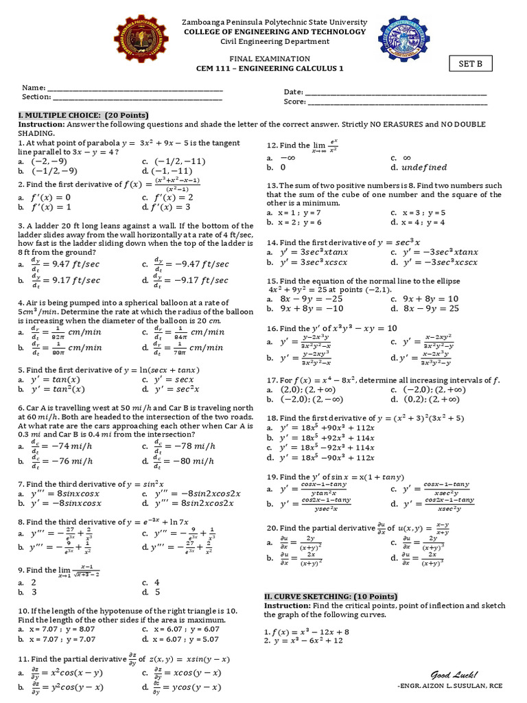 Final Exam - Set B | PDF | Mathematical Analysis | Euclidean Geometry