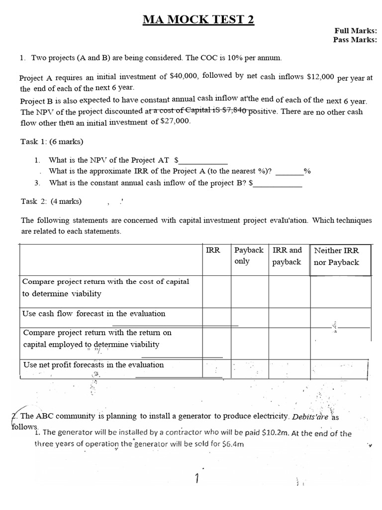 Mock test 2 ultimate pdf net present value internal rate of return