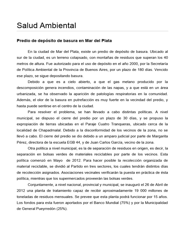 Crisis de Basura en Mar del Plata | PDF | Residuos | Entorno natural