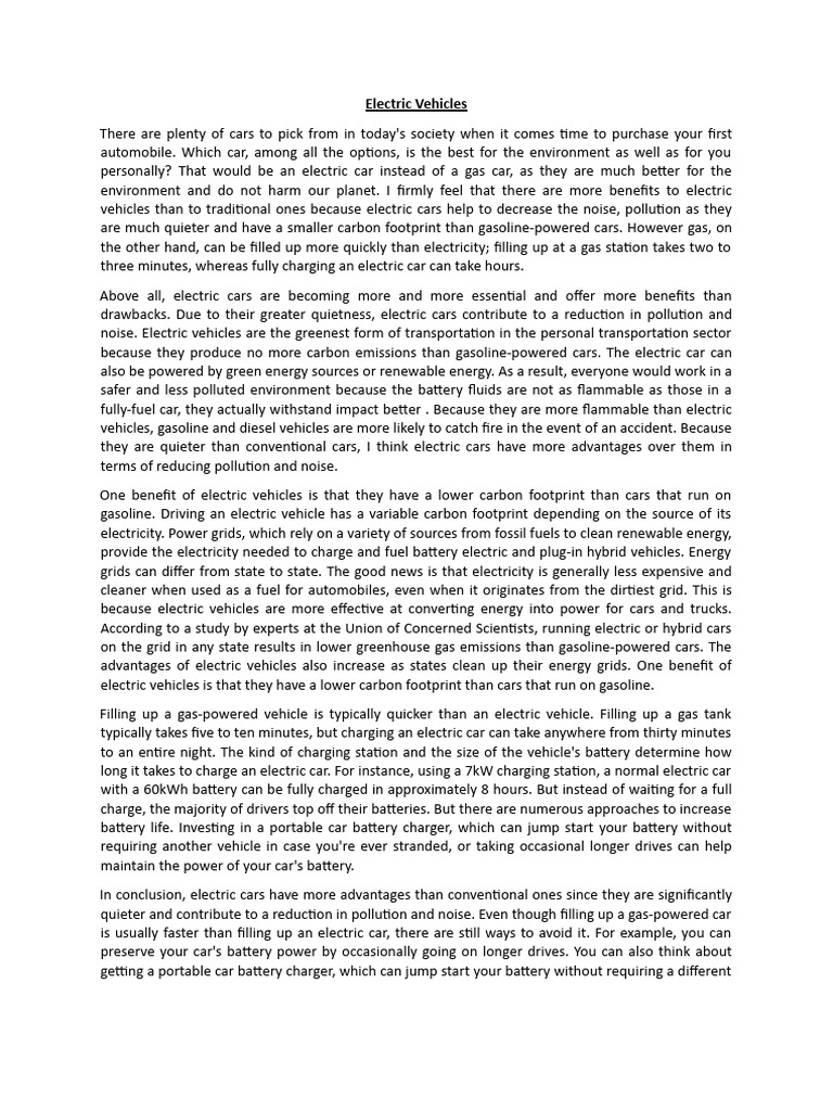Alysa Najla Argumentative Essay (Electric Vehicle) PDF Electric