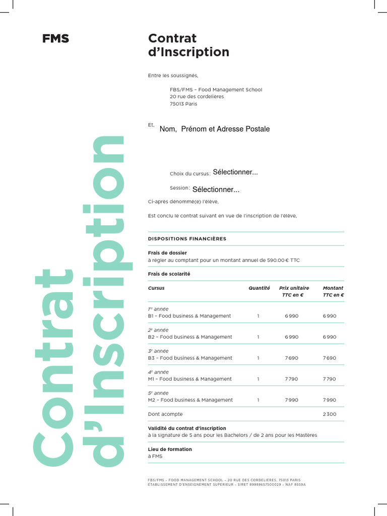 Contrat d'Inscription à FMS Paris | PDF | Business | Économie
