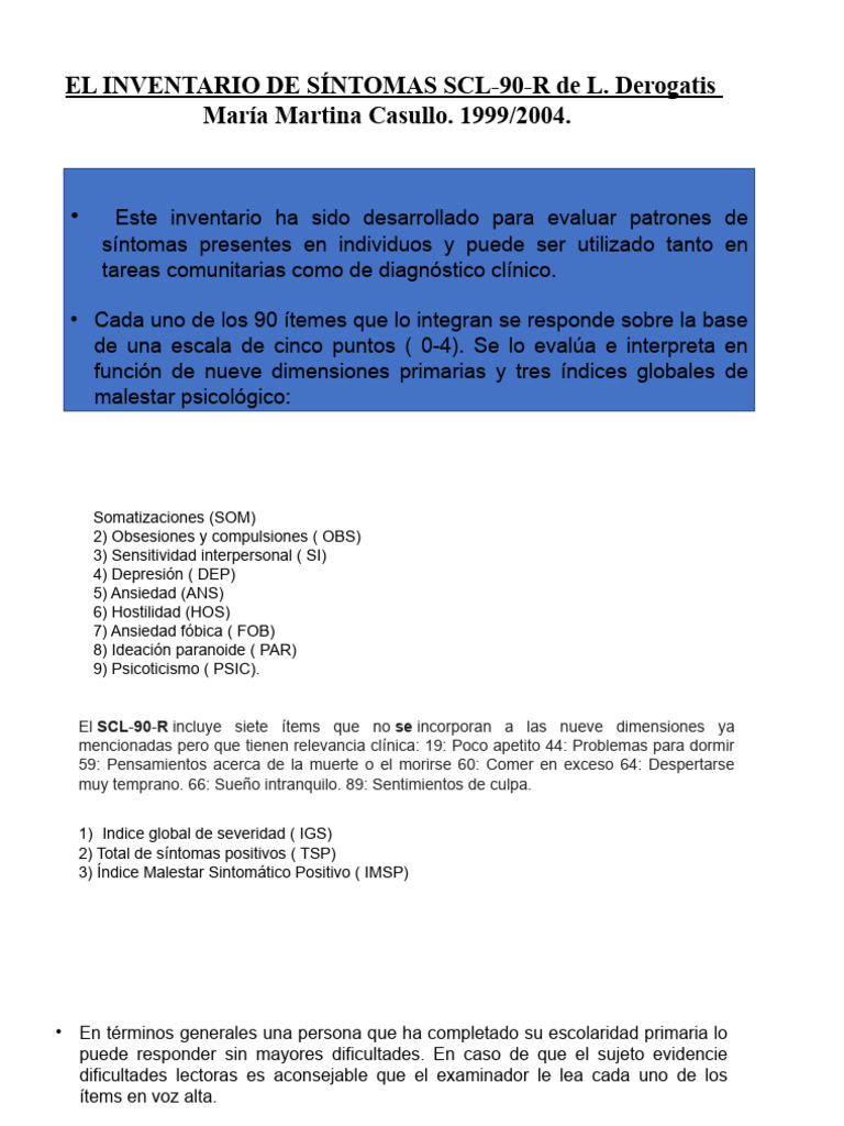 Inventario SCL-90-R: Evaluación Psicológica | PDF | Salud mental ...