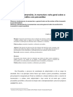 Memória, (Des) Memória, in Memorian: Nota Geral Sobre A Noção de Traumático em Psicanálise