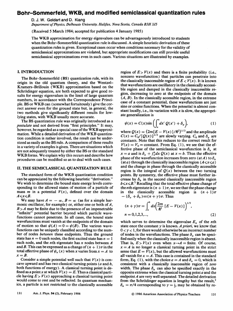 Bohr-Sommerfeld, WKB, and Modified Semiclassical Quantization Rules | PDF