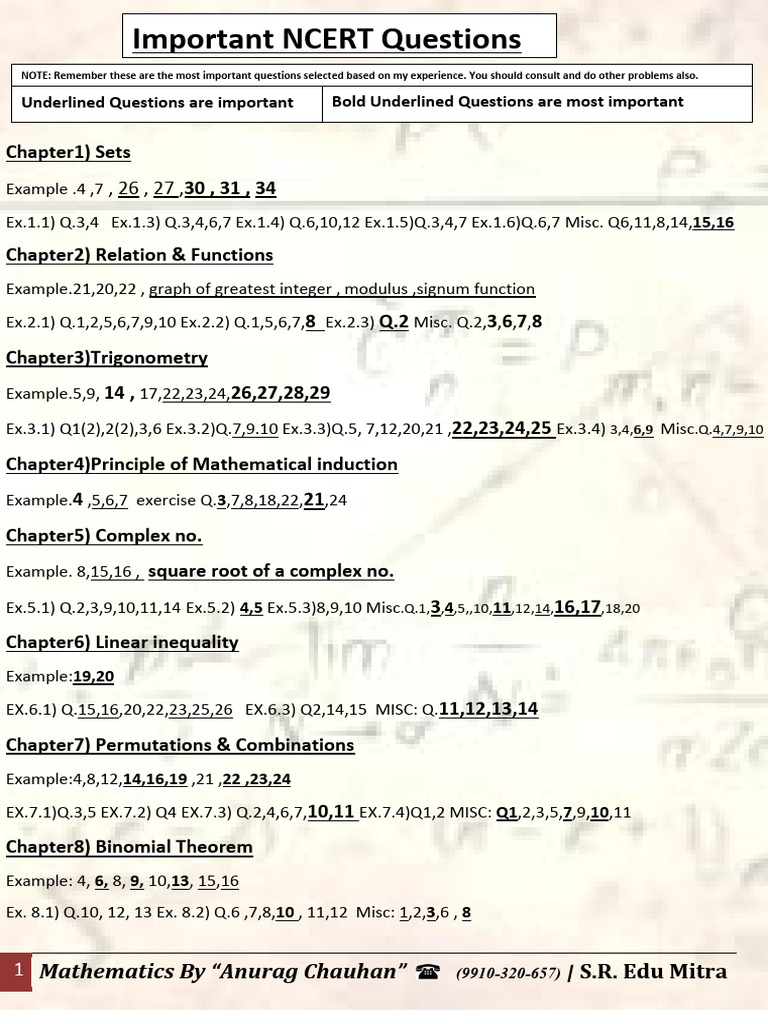 Important NCERT Questions | PDF | Mathematical Concepts | Mathematics