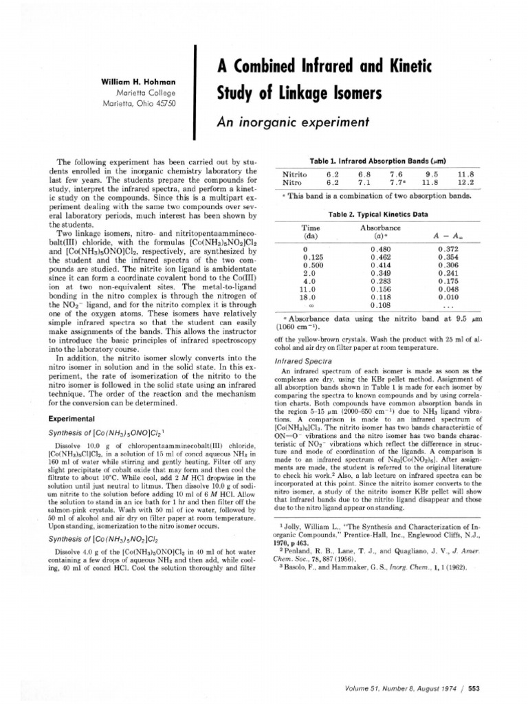 Infrared Study of Linkage Isomers | PDF | Coordination Complex | Nitrite